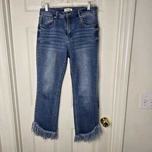 Black label Women's crop straight‎ leg frayed hem high rise blue Jeans 9/28